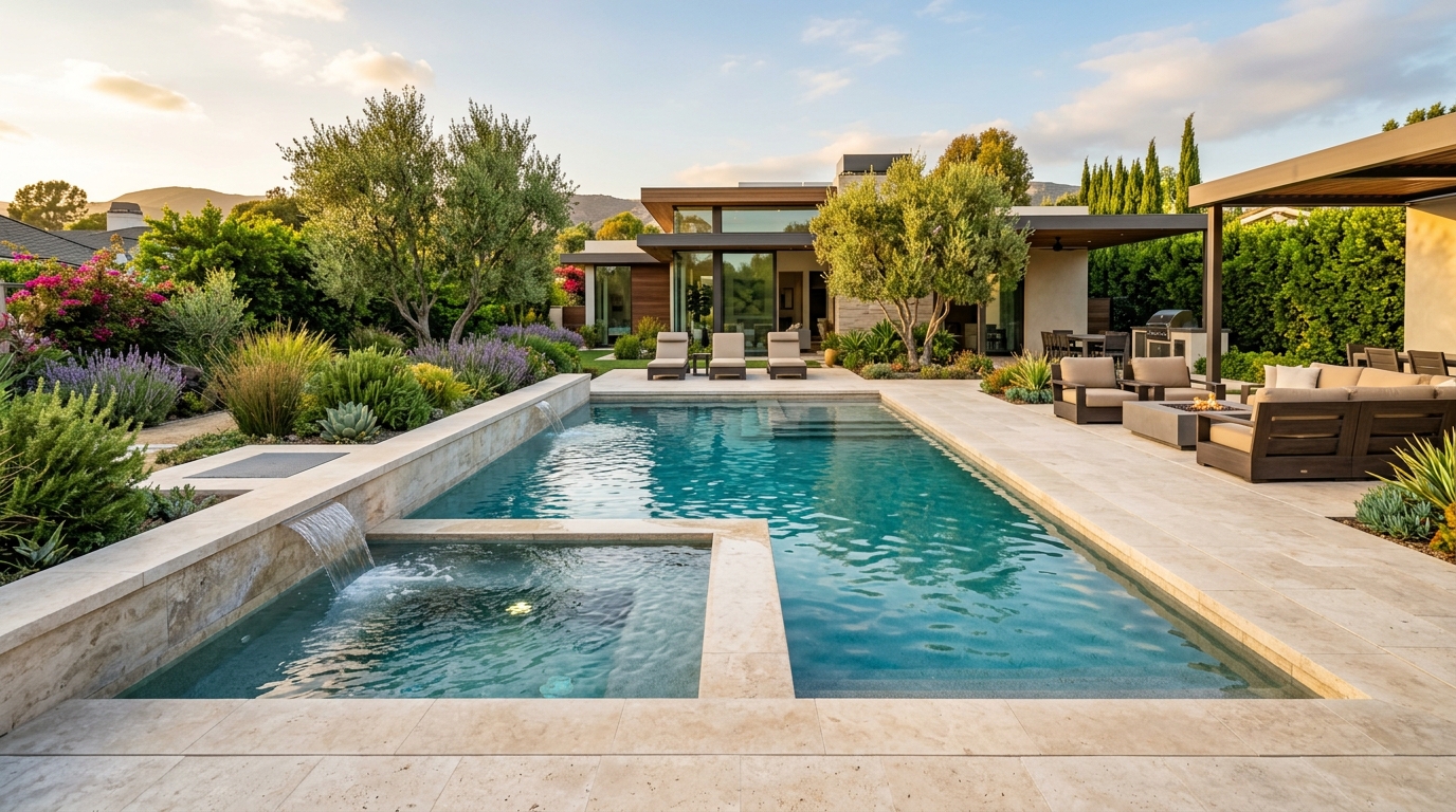 Royal Oaks Estate Custom Gunite Pool and Spa in Encino, CA